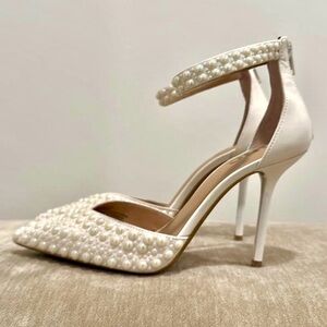 Chic Pearl-Studded White Heels